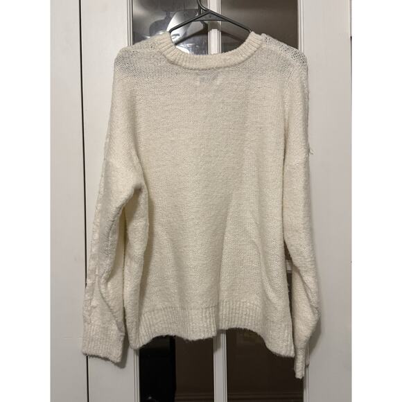 Old Navy Women’s Cable Knit Sweater Cream White XL Recycled Wool Blend Pullover - Picture 5 of 7